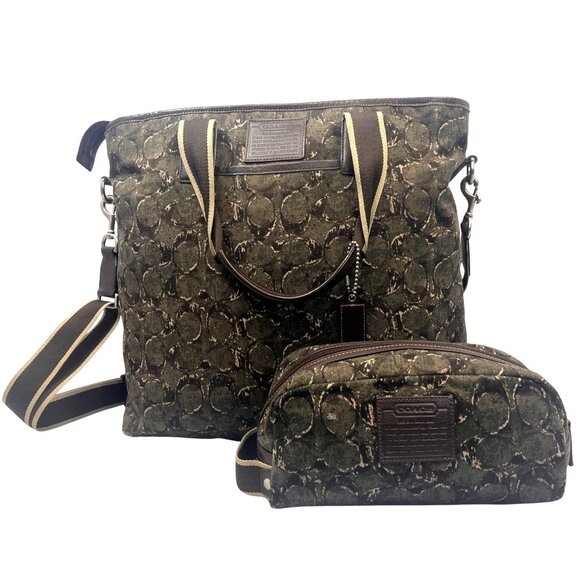 Coach Mens 2013 Heritage Web Canvas & Leather Camo X-L F70583 Shoulder Travel To - Picture 1 of 16